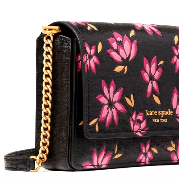 New Kate Spade Morgan Winter Blooms Embossed Flap Chain Wallet Crossbody Multi - Picture 6 of 7